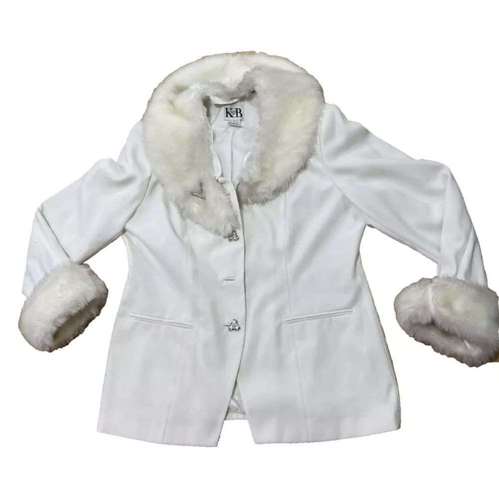 KB STELLA LOUISE ROY Plush Faux Fur Lining Jacket Women 20 White Winter Glam